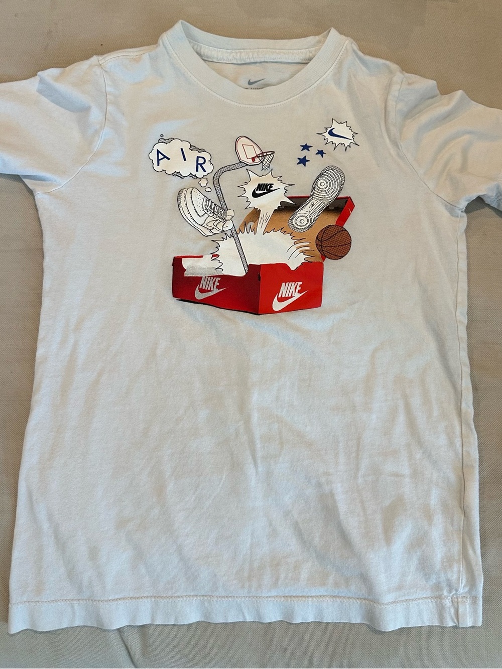 Kids Nike White Short-Sleeve Tee with Red Sneaker Box Graphic small